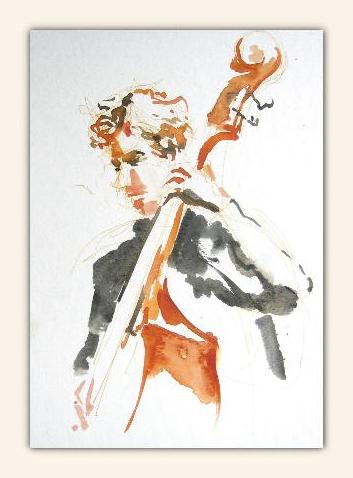 Bassist, aquarel, 2005